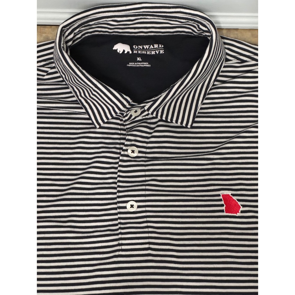 Onward Reserve Polo Shirt Mens XL Navy White Georgia State Striped Golf Casual